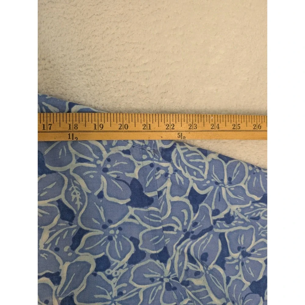 Vintage Polo Ralph Lauren Men's 2XL Linen Aloha Hawaiian Loop Floral Shirt‎ Blue